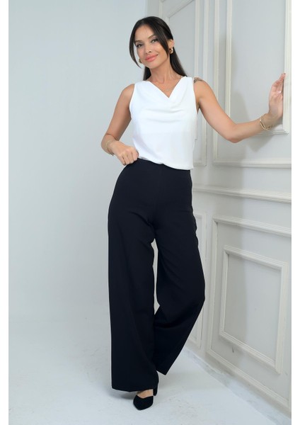 Kadın Yandan Fermuarlı Bol Paça Çakızlı Pantolon