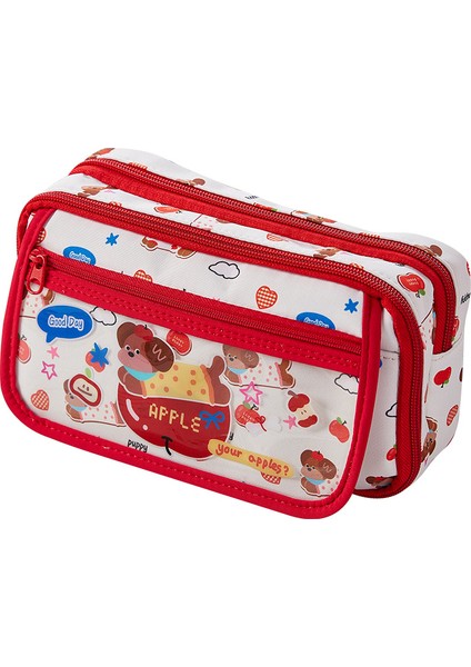 Yeni Apple Puppy Büyük Kapasiteli Kalem Çantası Çok Katmanlı Ayrılmış Öğrenci Kalem Çantası Yüksek Görünümlü Kontrast Renkli Ortaokul Öğrencisi Kırtasiye Depolama (Yurt Dışından)