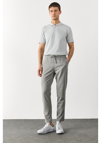 Alfred Beli Lastikli Pamuk Keten Pantolon-Gri