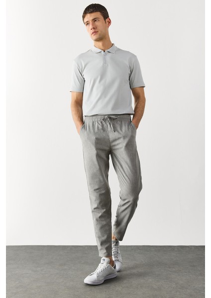 Alfred Beli Lastikli Pamuk Keten Pantolon-Gri fiyatları