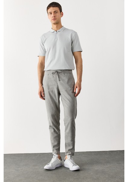 Alfred Beli Lastikli Pamuk Keten Pantolon-Gri fırsatları