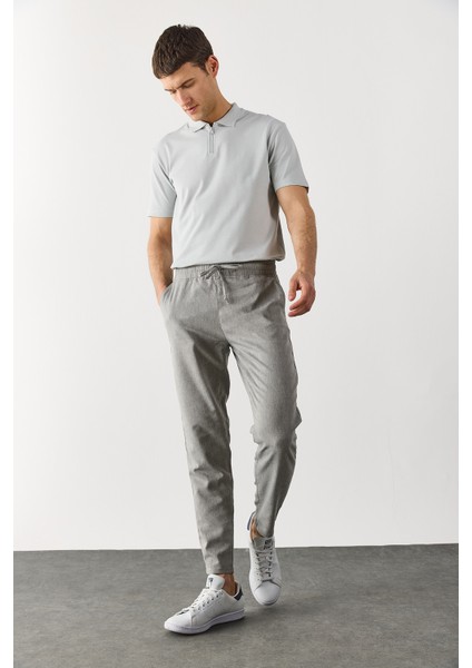 Alfred Beli Lastikli Pamuk Keten Pantolon-Gri indirimleri
