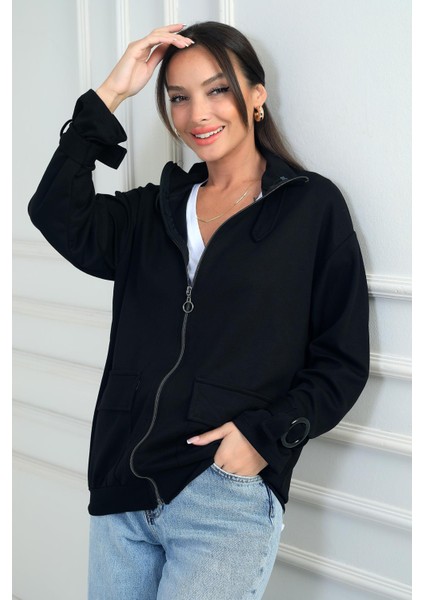 Kadın Önü Fermuarlı Kargo Cepli Toka Detaylı Osyho Kumaş Hırka fiyatları