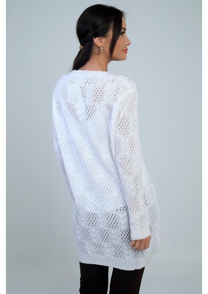 Kadın V Yaka Önü Düğmeli Rahat Kalıp Merserize Hırka fırsatları