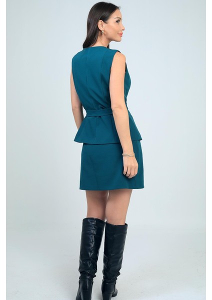 Kadın Kendinden Telalı Üst Astarlı Iki Parça Görünümlü Elbise fırsatları