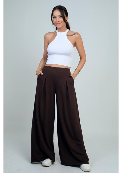 Kadın Beli Lastikli Cepli Önü Pileli Bol Paça Osyho Pantolon modelleri