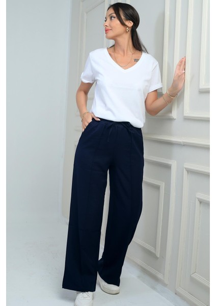Kadın Beli Lastikli Bağcıklı Yandan Cepli Palazzo Pantolon fiyatları