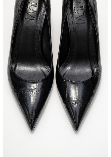 Puera Siyah Baskı Sivri Burunlu Kadın Dolgu Topuklu Ayakkabı fiyatları