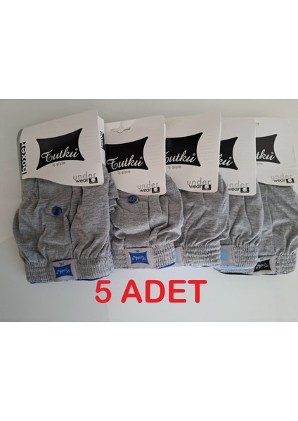 Erkek Penye Düz Boxer-5 Adet-Gri