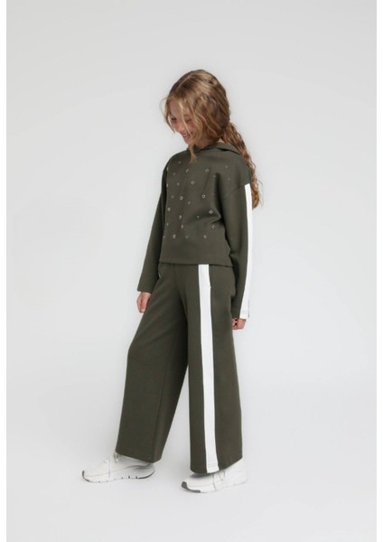 Kız Çocuk Kapüşonlu Zımbalı Lastikli Bel Cepli Eşofman Takımı