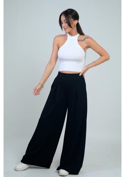Kadın Beli Lastikli Cepli Önü Pileli Bol Paça Osyho Pantolon modelleri