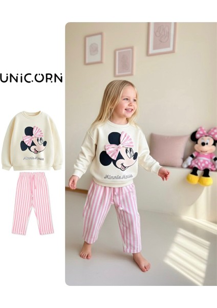 Barbosa Sweatshirt ve Kot Canvas Dokuma Pantolon Kız Çoçuk Tak (Daisy Duck - Minnie Mause 3D Fiyonk)
