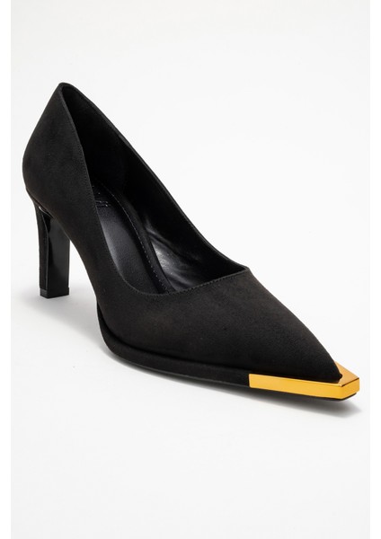 Lıora Siyah Süet altın Detaylı Kadın Blok Topuklu Topuklu Ayakkabı modelleri