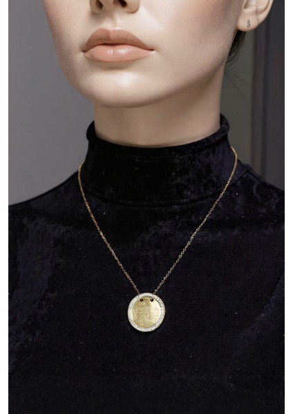 Zirkon Taşlı Ayetel Kürsi Dualı Çelik Kolye