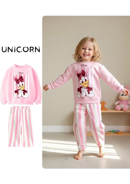 Barbosa Sweatshirt ve Kot Canvas Dokuma Pantolon Kız Çoçuk Tak (Daisy Duck - Minnie Mause 3D Fiyonk)