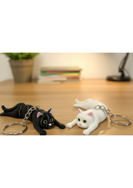 Esnek ve Sevimli Kedi Anahtarlıklar (2'li Set) - Hareketli Eklem Tasarımıyla Her Yere Uyum Sağlar!