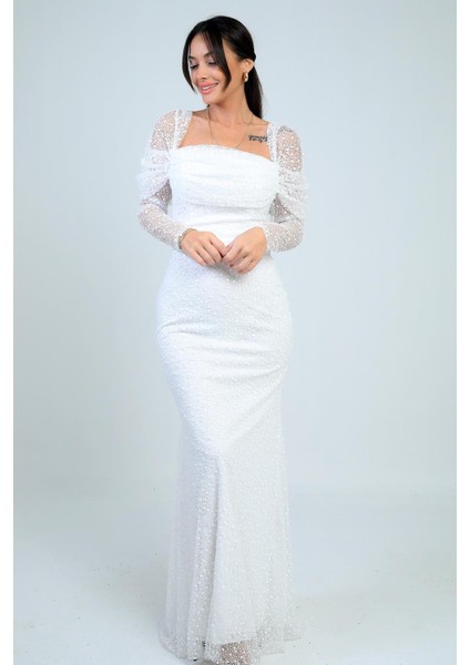 Kadın Uzun Kollu Pulpayet Göğüs Drapeli Astarlı Tasarım Elbise modelleri