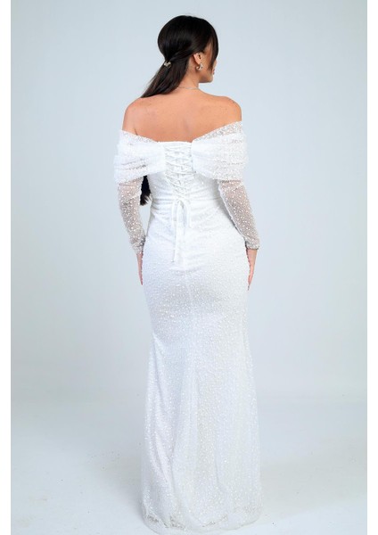 Kadın Uzun Kollu Pulpayet Göğüs Drapeli Astarlı Tasarım Elbise fırsatları