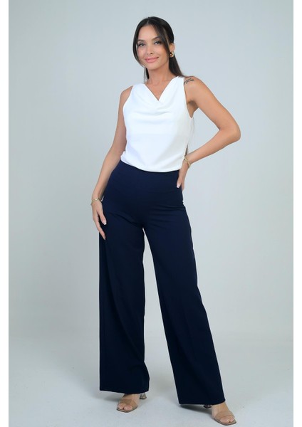 Kadın Yandan Fermuarlı Bol Paça Çakızlı Pantolon