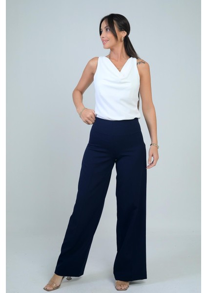 Kadın Yandan Fermuarlı Bol Paça Çakızlı Pantolon modelleri