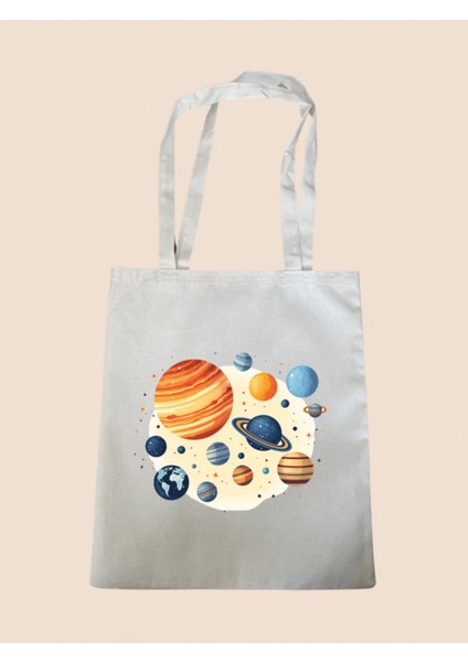 Evren Baskılı Bez Çanta - Büyük Boy Kadın Omuz Çantası