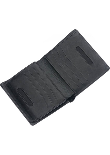 Kağıt Para ve Bol Kart Bölmeli Unisex Crazy Eskitme Hakiki Deri Cüzdan Kartlık - Antrasit modelleri