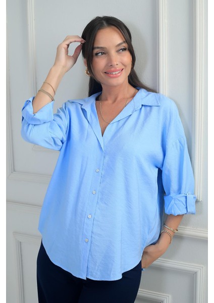 Kadın Kol Katlamalı Lyocell Gömlek
