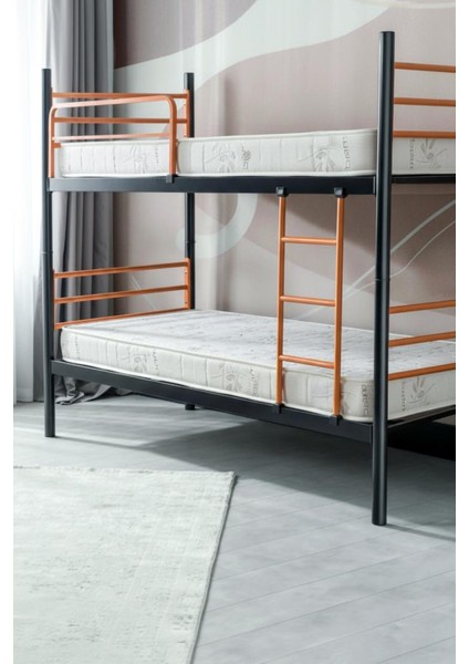 Einstein Metal Ranza + 2 Adet Bambo Yatak – 90X190 cm | Tek Kişilik Yataklı Ayrılabilir Metal Ranza