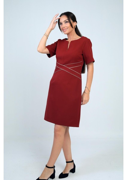 Kadın Kendinden Telalı Biyeli Önü Fermuar Detaylı Kısa Elbise modelleri