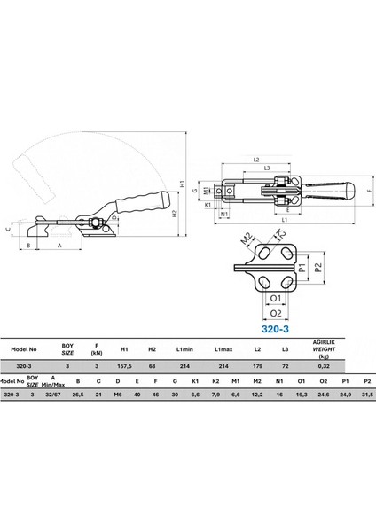 320-3 U Kancalı Yatay Tabanlı Yatay Kitleme Itme Çekme Takımı 23790 fiyatları