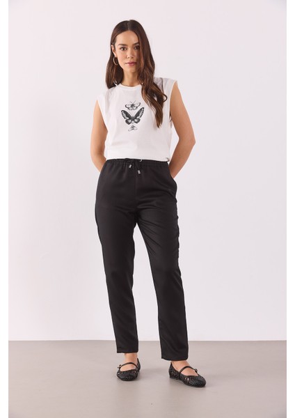 Alian Beli Lastikli Beach Pantolon(Tencel)(Tm)-Siyah fırsatları