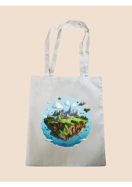 Modern Uzay Baskılı Bez Çanta - Büyük Boy Kadın Omuz Çantası