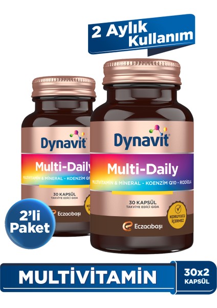Multi-Daily 30 Kapsül - 2'li Avantaj Paketi - Koenzim Q10, Rhodiola, Multivitamin ve Multimineral