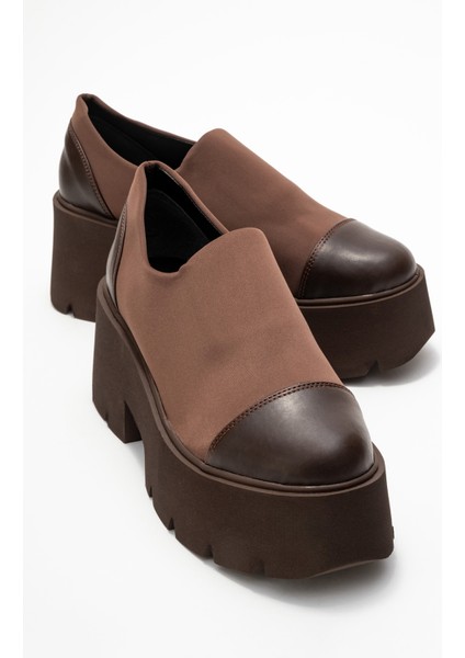 Grena Kahverengi Cilt Scuba Kadın Kalın Tabanlı Günlük Ayakkabı