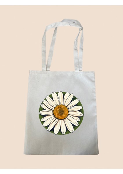 Papatya Baskılı Bez Çanta - Büyük Boy Kadın Omuz Çantası