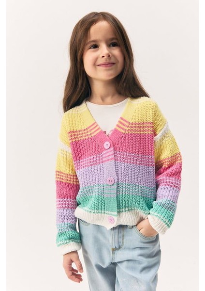 04-09 Yaş Kız Çocuk Orıgınal Marınes Örme Hırka - Çok Renkli