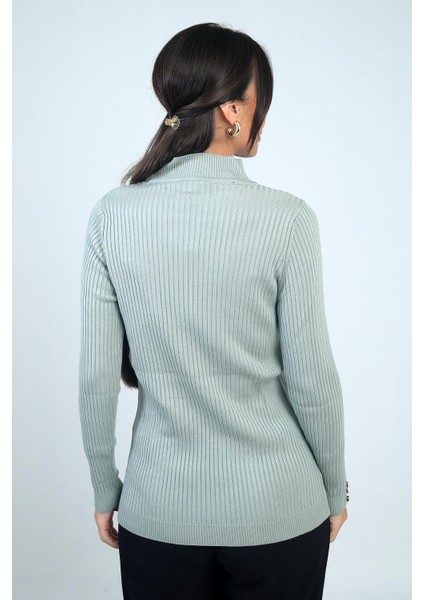 Kadın Balıkçı Yaka Basic Fitilli Kolları Düğme Detaylı Kazak fırsatları