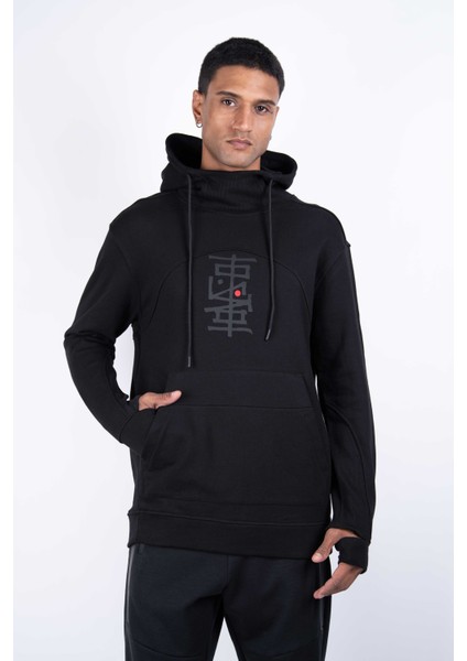 Erkek Regular Fit Kesim Detaylı Kapüşonlu Siyah Sweatshirt