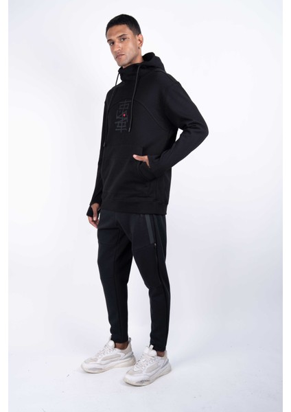 Erkek Regular Fit Kesim Detaylı Kapüşonlu Siyah Sweatshirt fırsatları