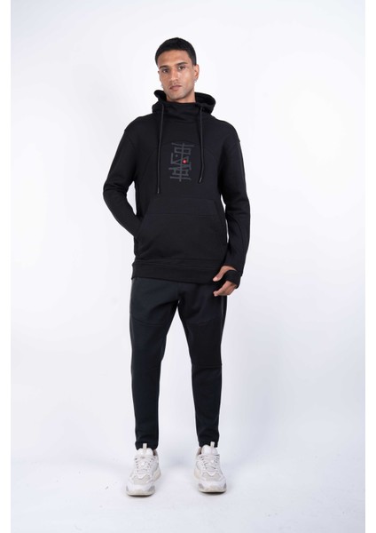 Erkek Regular Fit Kesim Detaylı Kapüşonlu Siyah Sweatshirt indirimleri