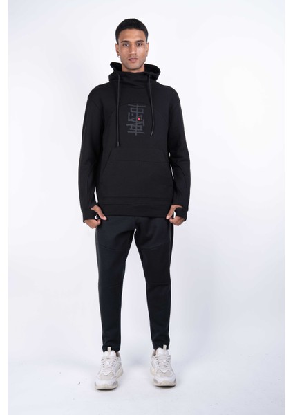 Erkek Regular Fit Kesim Detaylı Kapüşonlu Siyah Sweatshirt