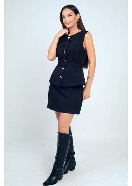 Kadın Kendinden Telalı Üst Astarlı Iki Parça Görünümlü Elbise modelleri