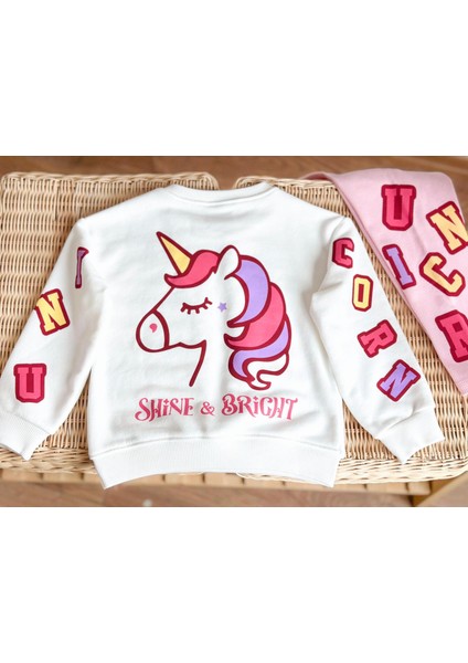 Barbosa Sweatshırt Tayt Unıcorn %100 Pamuk Fırçalı (Shine&bright Kol Yazılı) 2'li Kız Çoçuk Takım fırsatları