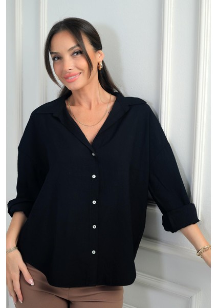 Kadın Kol Katlamalı Lyocell Gömlek