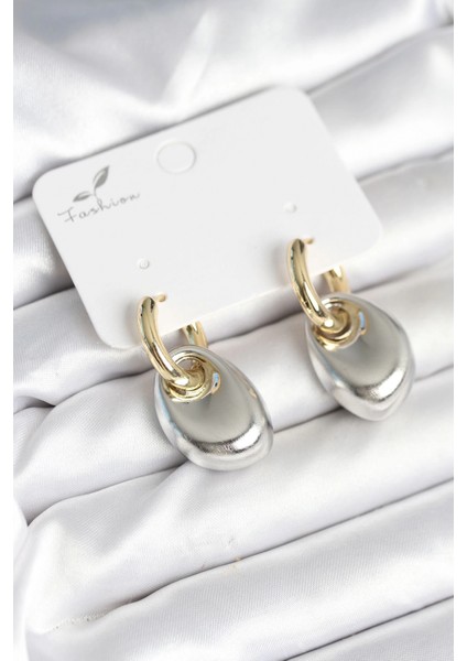 Pirinç Damla Model Gümüş Gold Renk Kadın Küpe - TJ-BKP11297