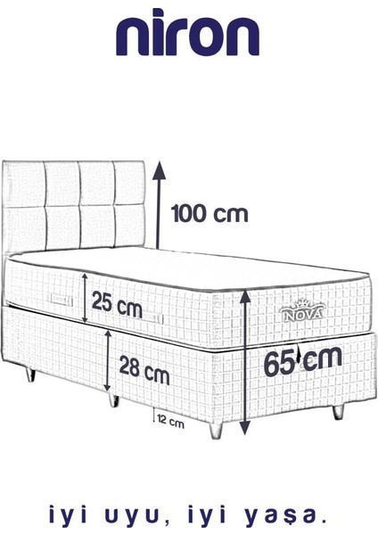 Nova Yatak 160X200 Çift Kişilik - 25 cm Paket Yaylı Ortopedik, Orta Sert, Antrasit, Pamuklu Kumaş