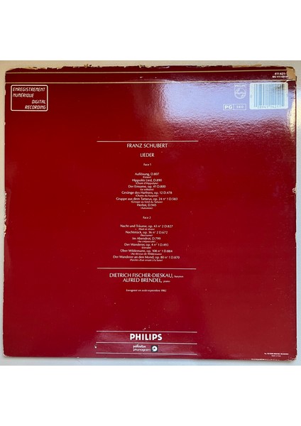 Schubert Dietrich Fischer Dieskau, Alfred Brendel Songs Lieder Lp Plak (Orijinal 1983 Dönem Baskı Plak) fiyatları
