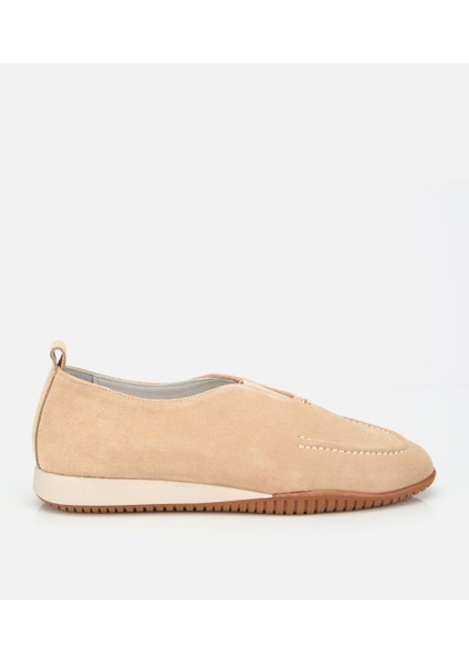 01AYH313590A310 KADIN Süet Deri Bej Lastik Detaylı Günlük Loafer