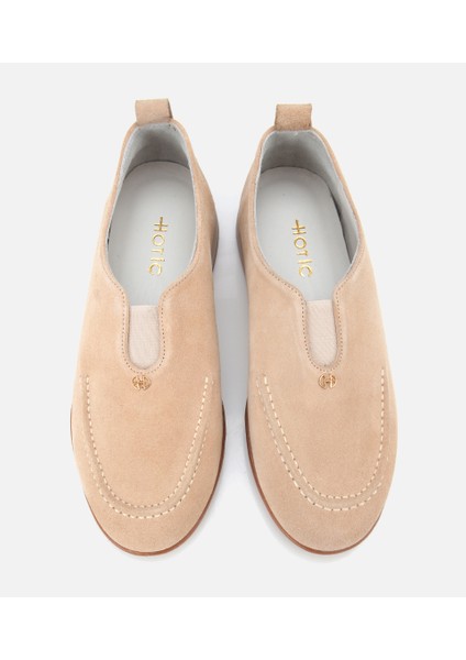 01AYH313590A310 KADIN Süet Deri Bej Lastik Detaylı Günlük Loafer