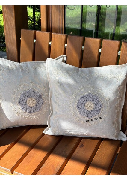Dantel Detaylı Krem Dekoratif 2 Li Kırlent Kılıfı – El Işlemeli Vintage Yastık Kılıfı 40X40 cm